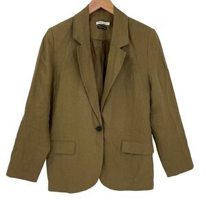 Monoprix Premium 100% Linen‎ One Button Blazer Women FR 36 US Small Army Green